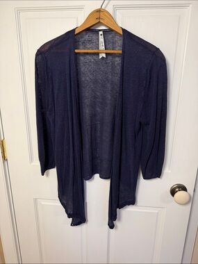 Lightweight Navy Open-Front Women's linen blend Cardigan Sweater front tie